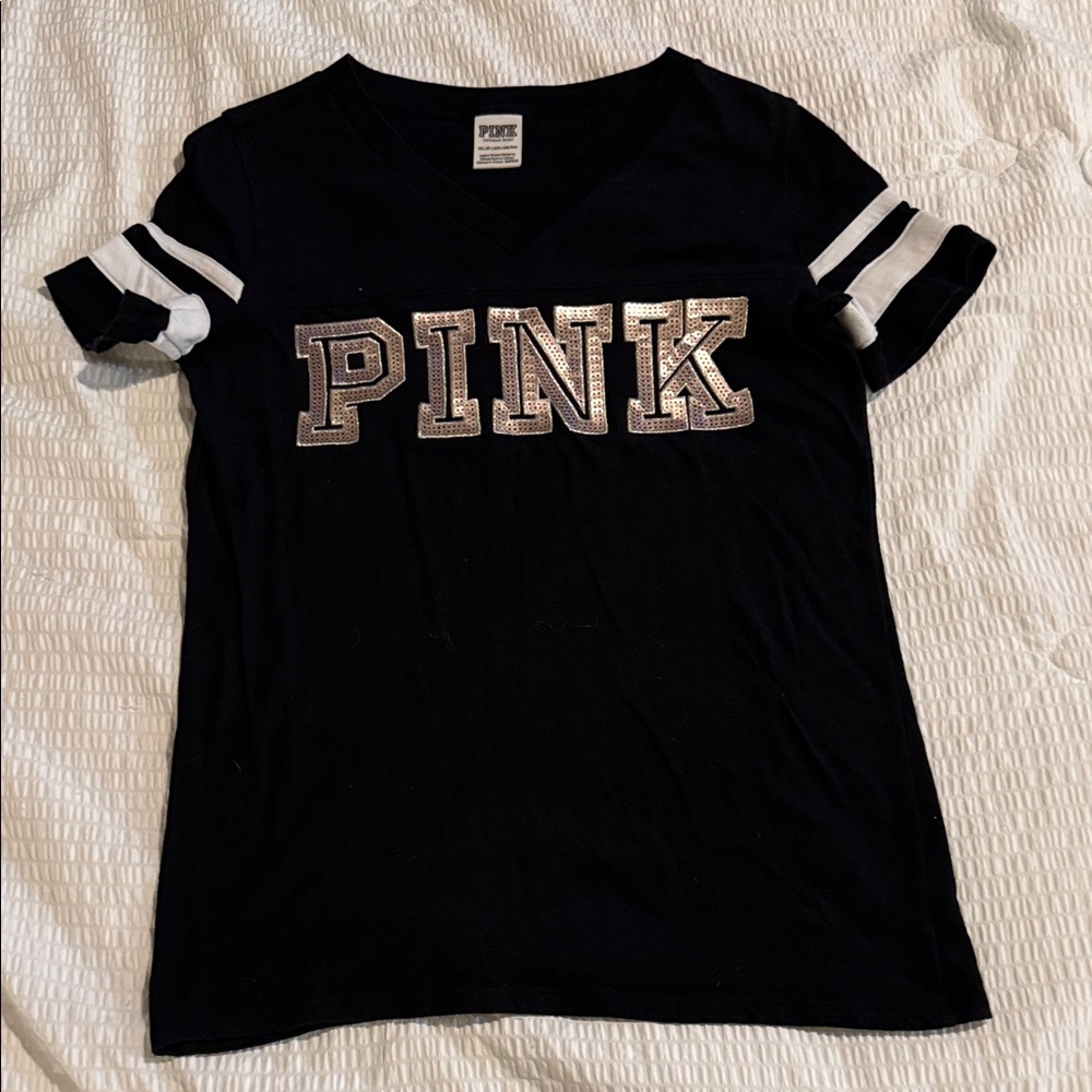 PINK Victoria's Secret Black Tee with White Accents